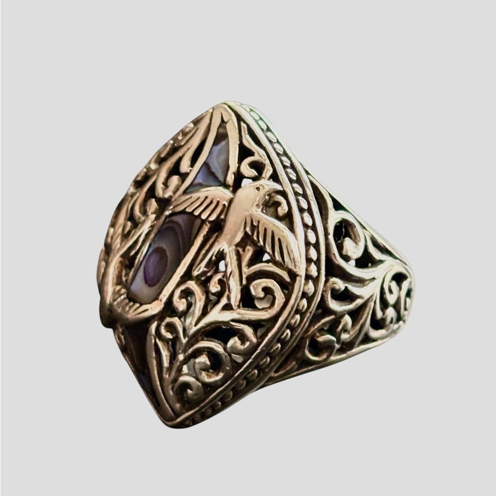 Sterling & Abalone Bali Style Ring EUC Size 8